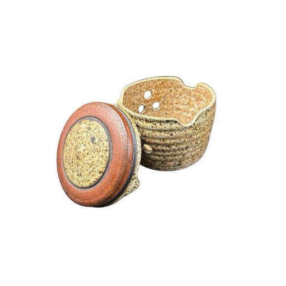 Stoneware Garlic Keeper Jar Studio Art Pottery French Style Vintage 1970’s - Picture 2 of 10